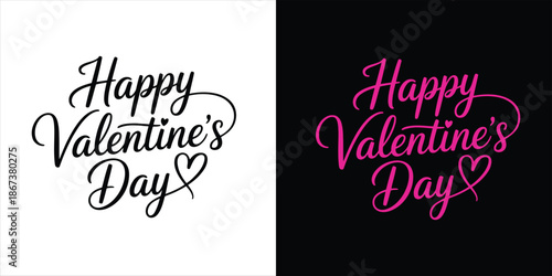 Valentine's Day greeting card design with elegant typography and contrasting backgrounds