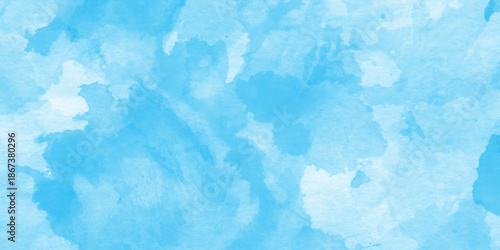 abstract blue watercolor sky for backdrop grunge aquarelle paint paper textured canvas for vintage design,  with light turquoise, abstract cerulean blue watercolor wash texture background wallpaper.