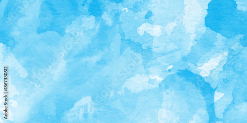 abstract blue watercolor sky for backdrop grunge aquarelle paint paper textured canvas for vintage design,  with light turquoise, abstract cerulean blue watercolor wash texture background wallpaper.