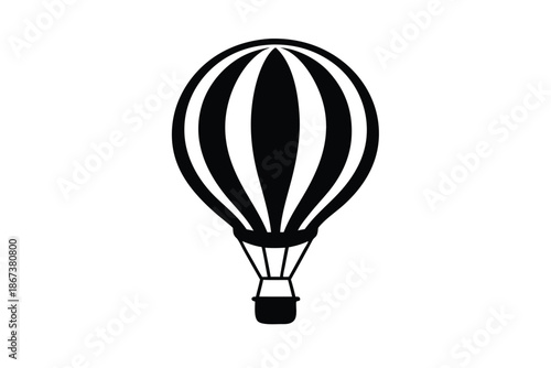 Elegant Hot Air Balloon Silhouette, Refined Black and White Vector Art for Luxury Travel and High-End Tourism Branding Isolated on White