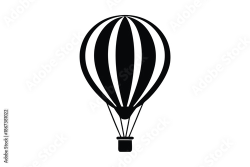Detailed Hot Air Balloon Silhouette, Black and White Vector Illustration for Educational Materials and Aviation History Projects Isolated on White