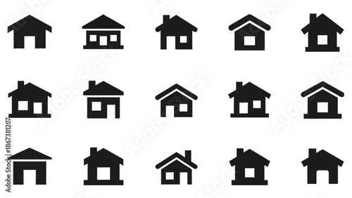 Collection of Simple House Icons on White Background