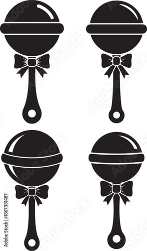 Set of baby rattle silhouette black and white