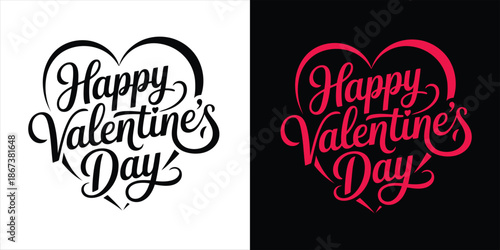 Valentine's Day celebration illustration with heart-shaped design and festive typography on contrasting backgrounds