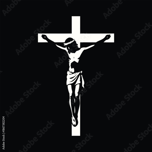 Illustration of Jesus Christ Crucified on the Cross against a Black Background