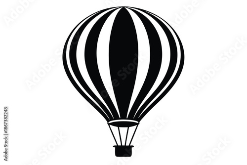 Sporty Hot Air Balloon Silhouette, Black and White Vector Illustration for Hot Air Balloon Festival and Racing Event Branding Isolated on White
