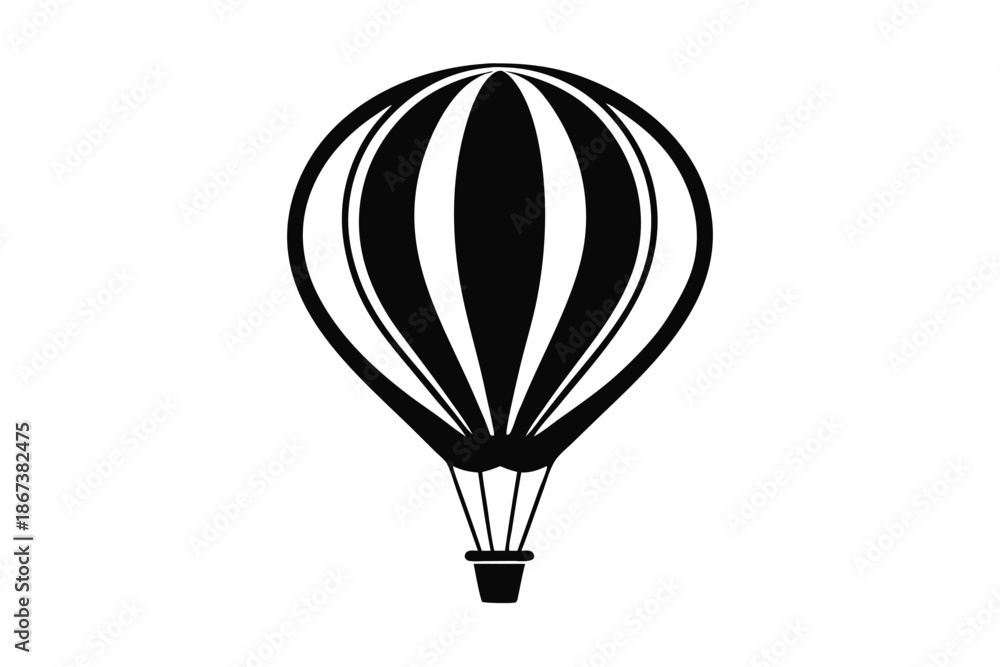 Fototapeta premium Simplified Hot Air Balloon Silhouette, Black and White Vector Graphic for Easy Use in Infographics and Presentation Slides Isolated on White