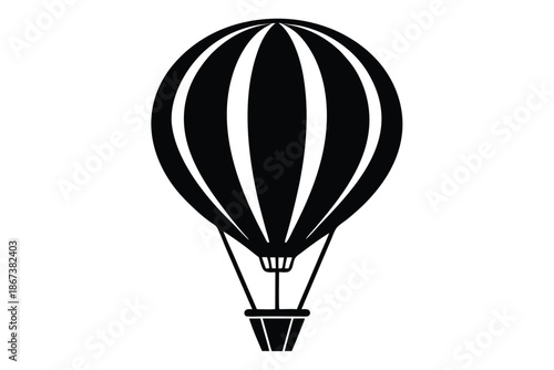 Bold Hot Air Balloon Silhouette Icon, Impactful Black and White Vector Illustration for Print and Digital Media Marketing Isolated on White