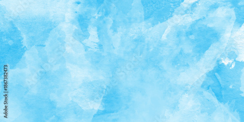 Abstract blue watercolor shades blurry and defocused cloudy Sky background, light turquoise color hand drawn frame illustration, smeared light turquoise frame, Soft light blue watercolor background.