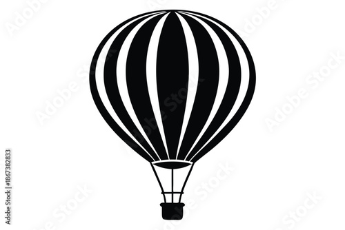 Vertical Hot Air Balloon Silhouette, Black and White Vector Graphic Highlighting Height and Altitude Concept Isolated on White Background