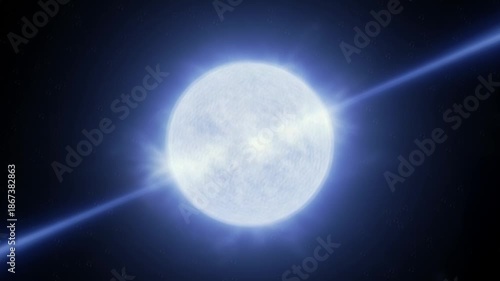 Rotating Pulsar Star with Energy Beams in Cosmos. 3d Animation