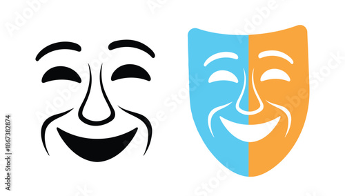 Comedy and Tragedy Theater Masks Icon in Flat Vector Style.