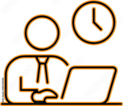 Businessman working on laptop with clock