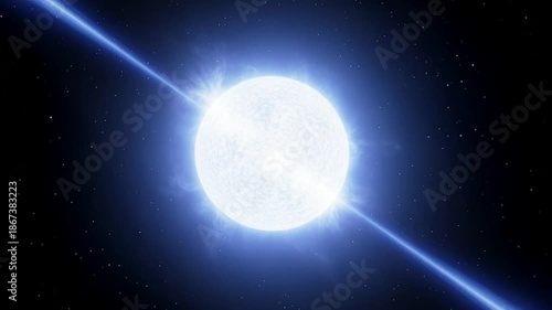 Rotating Pulsar Star with Energy Beams in Cosmos. 3d Animation