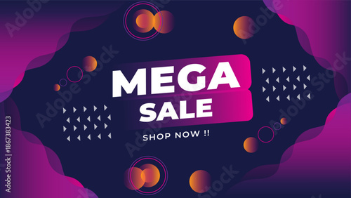 Mega sale banner design template with gradient color