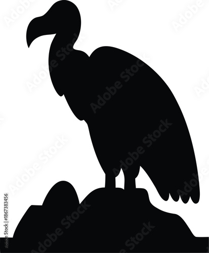 vulture cleaning carcass in savanna silhouette vector illustration on transparent background