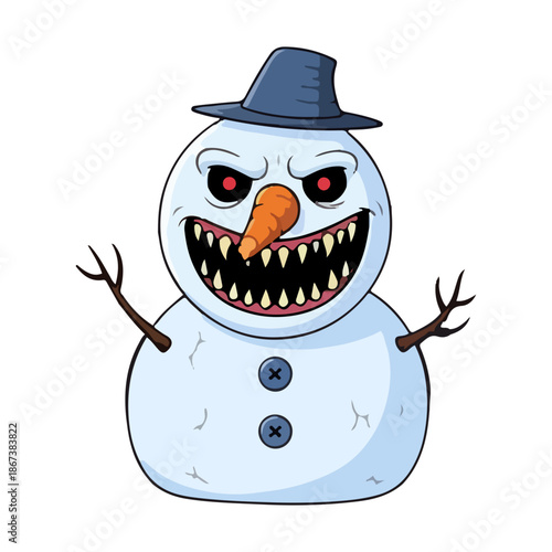 snowman vector 2d 3d rendering Scary Monster Snowman Mascot Character