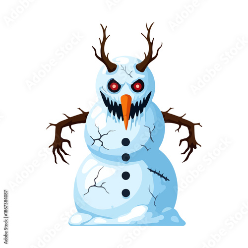 snowman vector 2d Evil Creepy Horror Monster Snowman with Antlers