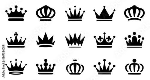 Collection of black silhouette crown with varied a white royalty