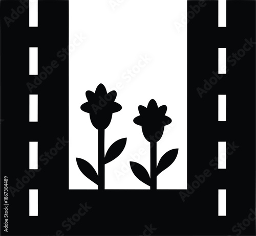 pollinator highway roadside planting silhouette vector illustration on transparent background