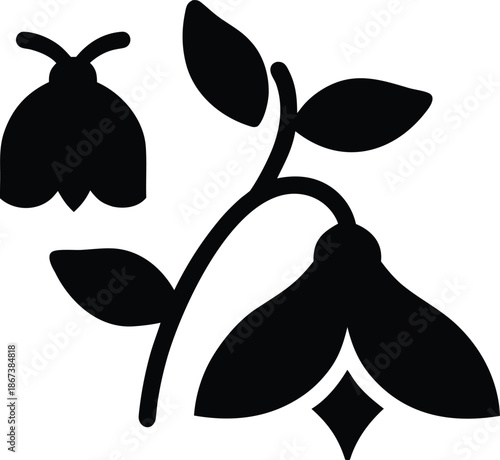 moth pollinating night blooming flower silhouette vector illustration on transparent background