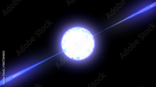 Rotating Pulsar Star with Energy Beams in Cosmos. 3d Animation