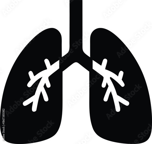 lung bronchial branching silhouette vector illustration on transparent background