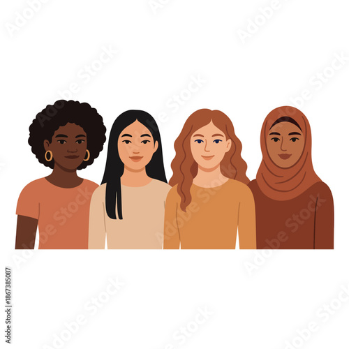 Women of Different Nationalities Standing Together – Women’s Day Empowerment Banner