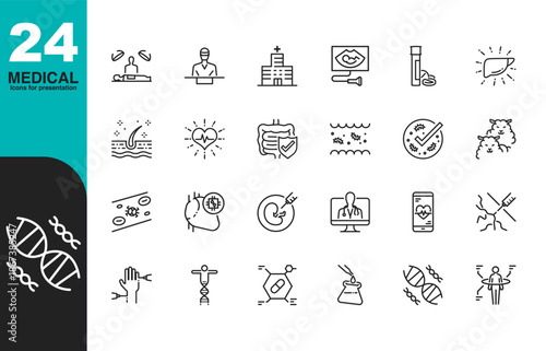 Collection of various medical icons in line style