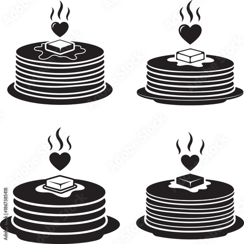 Four silhouettes of pancakes delicious food item
