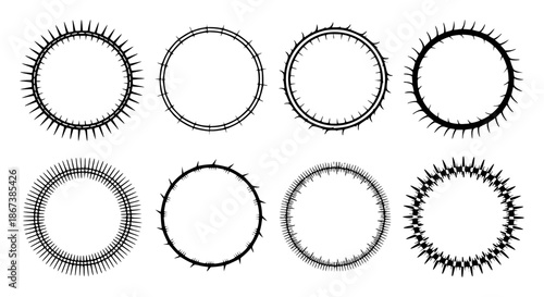 Collection of circular black thorny frames white circle