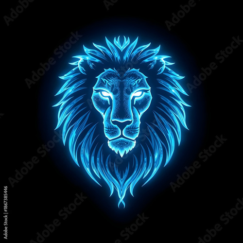 Blue Fire Lion Symbol of Corporate Authority and Innovation