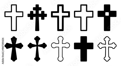 Collection of diverse black and white cross with varied christian religion