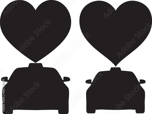 Silhouette of car with love heart shape on top