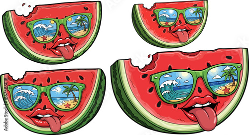 Watermelon slices wearing sunglasses