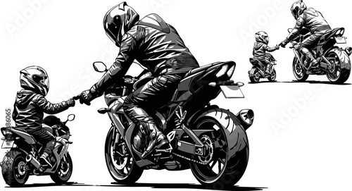 Father teaches son motorcycle riding