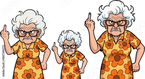 Angry elderly women flipping bird