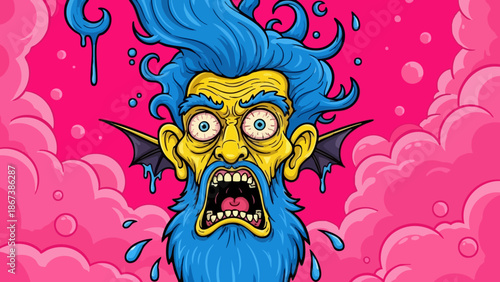 Man with blue hair screams loudly