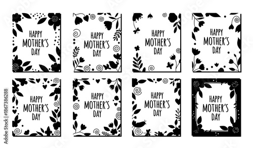 Cute colourful Mother’s Day cards with hand drawn flowers vector