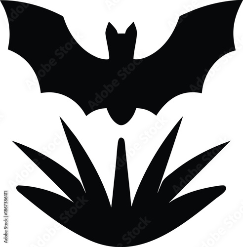 bat pollinating agave plant silhouette vector illustration on transparent background