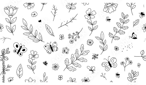 Cute children botanical seamless pattern with flowers and insects vector