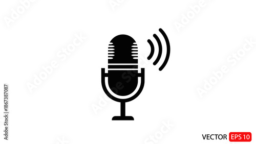 Microphone with Sound Waves Icon Isolated on White Background