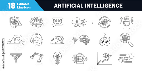 Artificial intelligence line icon set. Editable stroke icons. Vector illustration.
