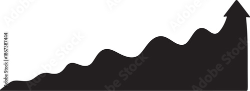 Black arrow graph trending up on white background