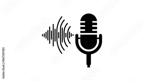Retro microphone vector illustration featuring a vintage studio mic for music radio and audio broadcast equipment icons in a classic vocal recording style