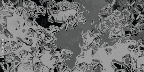 Complex abstract grayscale pattern with sharp, geometric outlines and amorphous dark shapes, creating a visually striking and intricate digital art background