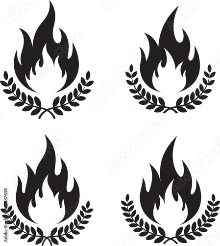 Fire flame laurel wreath silhouette design element