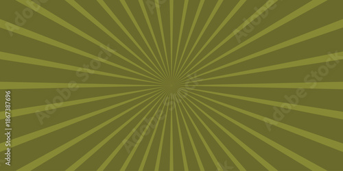 Olive green radial sunburst pattern with thin lines emanating from a central point against a muted green background, abstract graphic design element for retro or vintage themes