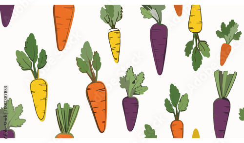Hand drawn colorful carrot vegetable seamless pattern vector