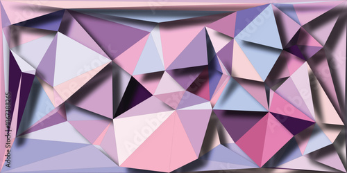 Abstract geometric low poly background with pastel pink purple and blue triangles and subtle shadows creating a modern digital art texture for design projects Keywords: abstract, geometric, low